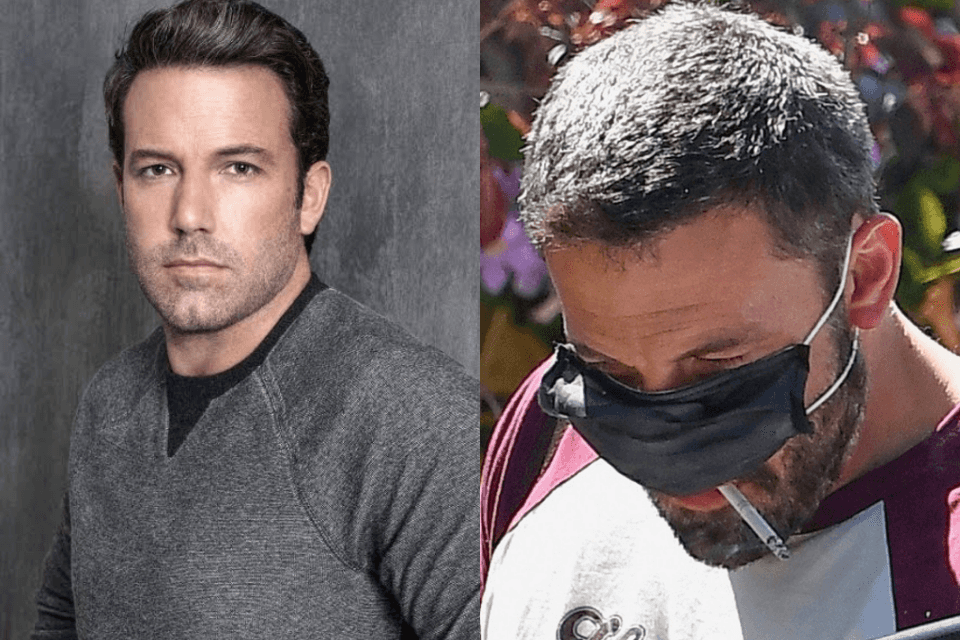 Ben Affleck dá seu jeitinho para conseguir fumar um cigarro mesmo usando máscara de proteção (Foto: Reprodução)