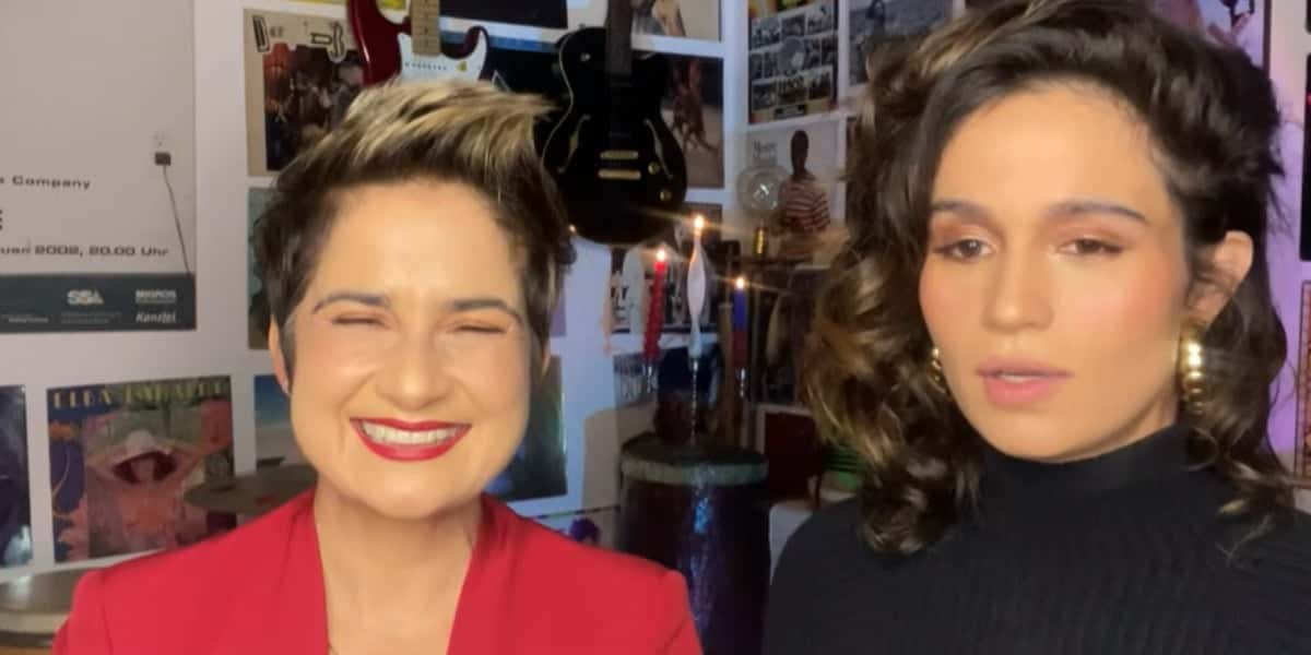 Nanda Costa e Lan Lanh expuseram a gravidez durante o Fantástico, da Globo (Foto: Reprodução)