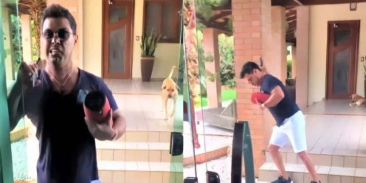 Zezé Di Camargo imita bêbado em vídeo (Foto: Reprodução)