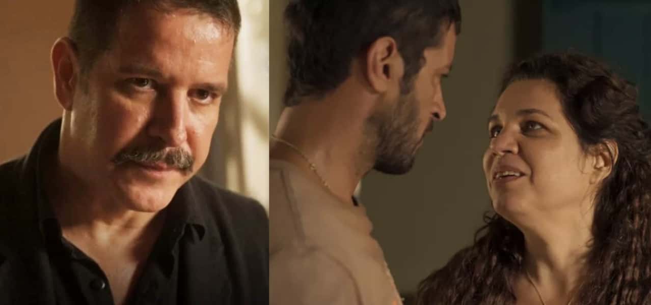 Tenório (Murilo Benício) exigirá que Alcides (Juliano Cazarré) jogue Levi (Leandro Lima) no rio em Pantanal (Foto: Reprodução / Globo)