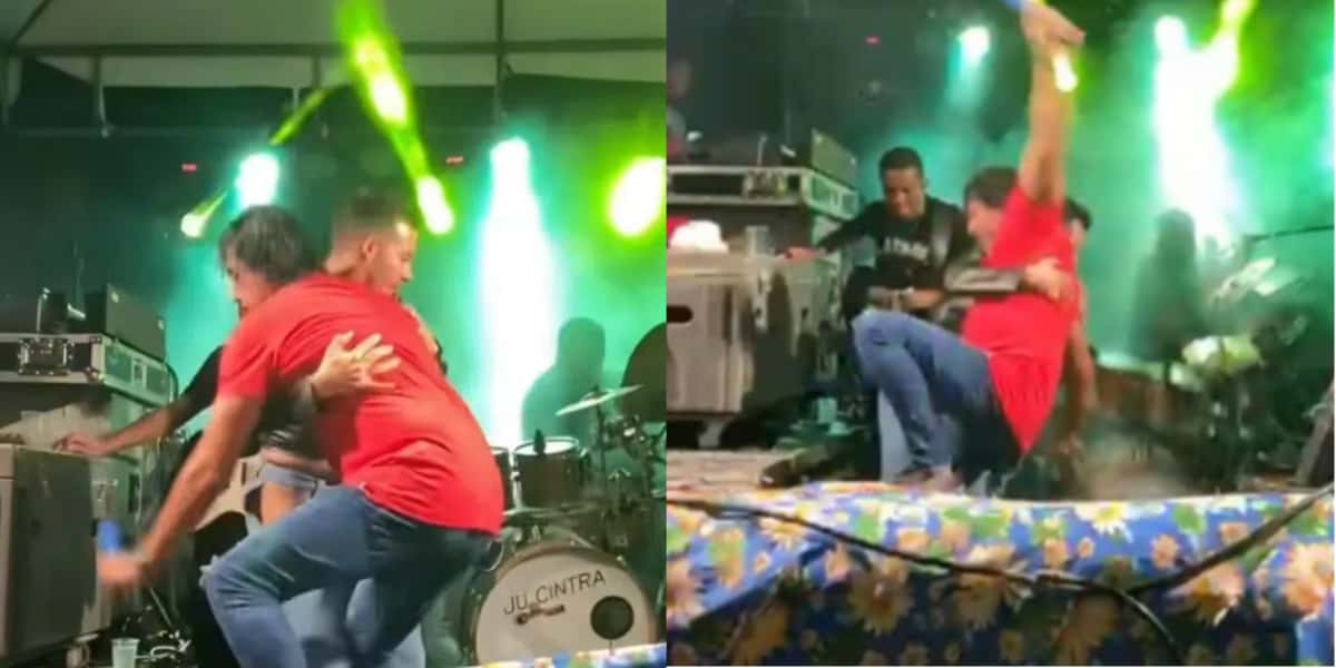 Palco desabada com pessoas em cima e causa susto (Foto: Reprodução)