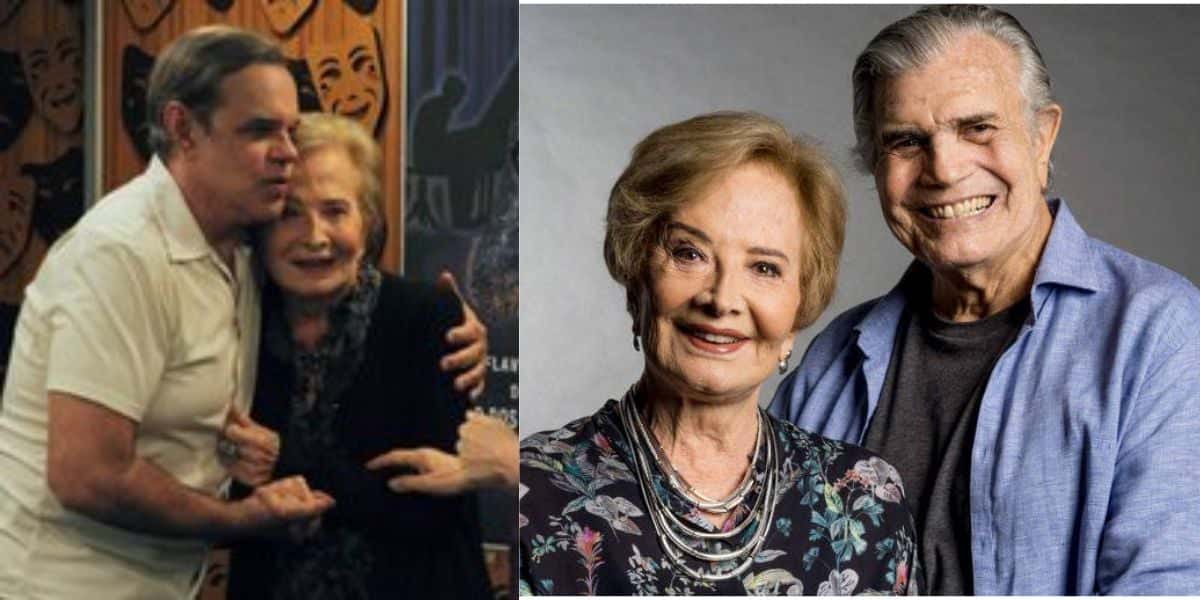 Gloria Menezes junto com seu amigo Diogo Vilella e seu falecido marido Tarcísio Meira (Reprodução: Montagem TV Foco)