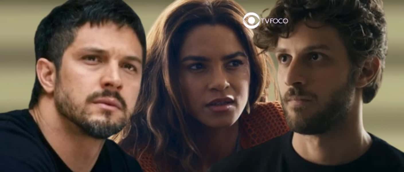Travessia - Oto (Romulo Estrela) deixa Brisa (Lucy Alves) em choque com presente e desperta a fúria de Ari (Chay Suede) (Foto: Reprodução / Globo / Montagem TV Foco)