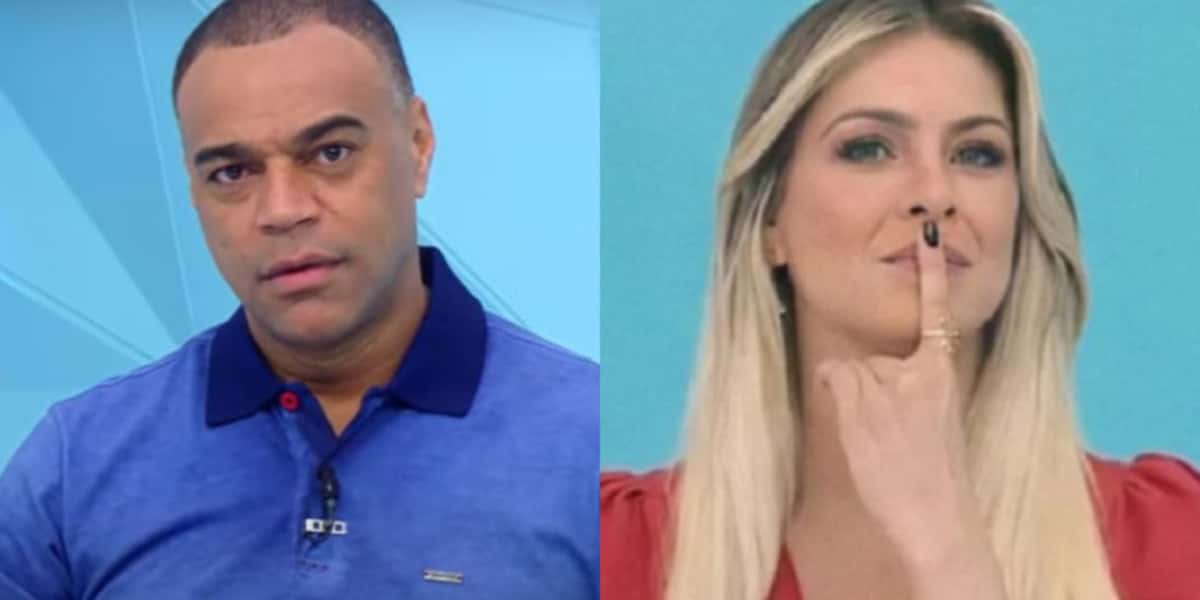 Denílson e Renata Fan são companheiros de bancada no "Jogo Aberto" da Band (Foto Reprodução/Montagem/Tv Foco)