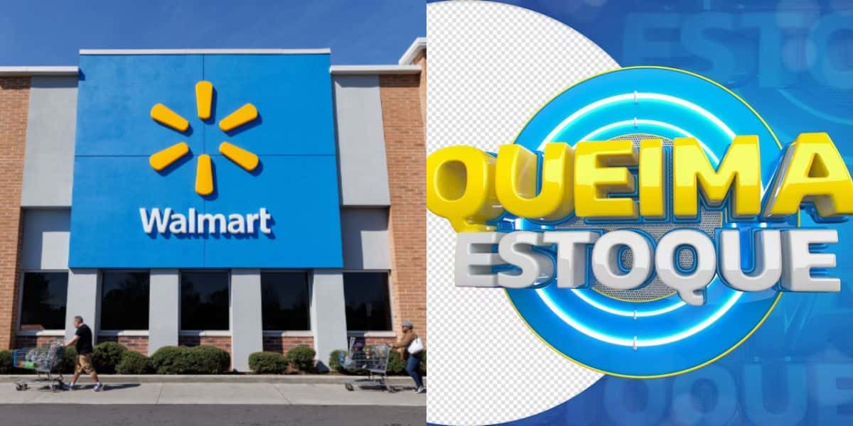 Fachada do Walmart e logo de queima de estoque (Foto: Reprodução / Internet)