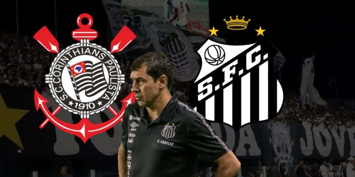 Carille e escudos de Corinthians e Santos (Foto - Montagem TV Foco).
