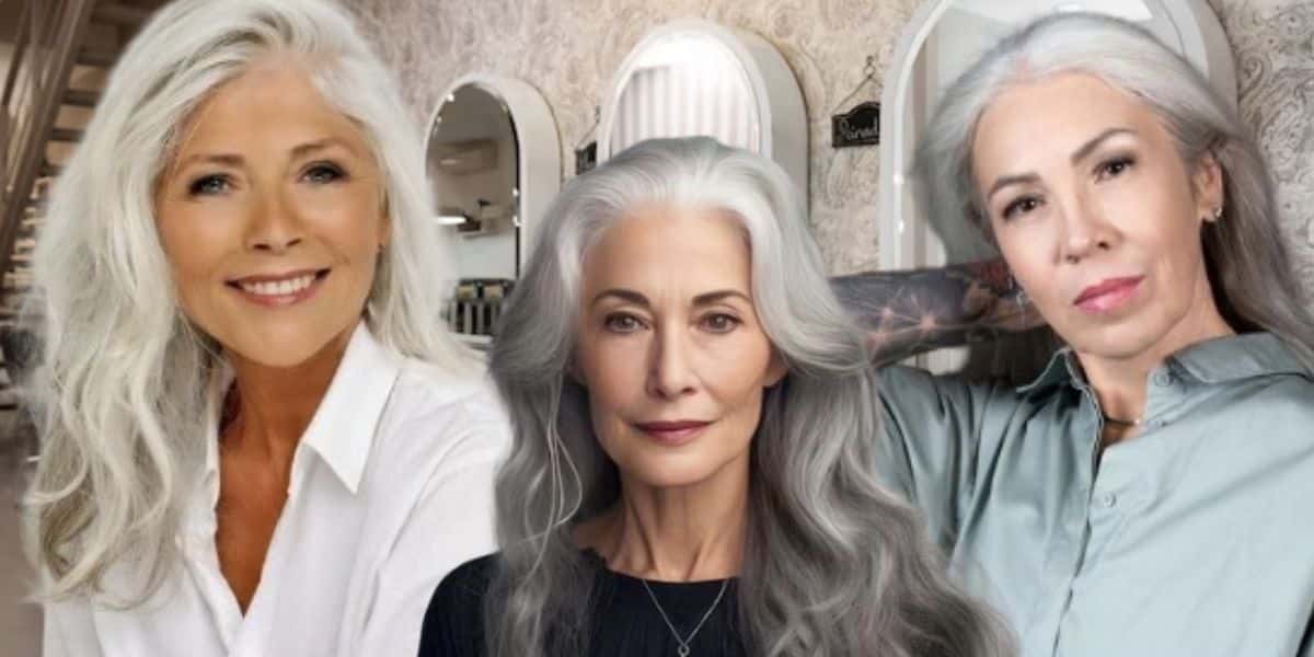 Idosas com cortes de cabelo longo e salão de beleza (Fotos: Reproduções / Freepik / Internet / Pinterest / Montagem)