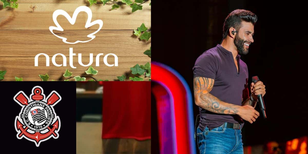Logo Natura, logo do Corinthians, time e Gusttavo Lima (Fotos: Reproduções / Internet / Instagram)