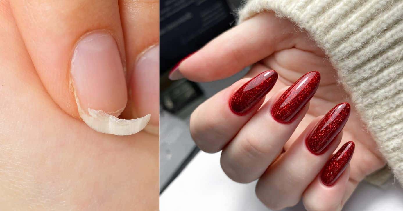 Unhas quebradas e com esmalte vermelho (Fotos: Canva)
