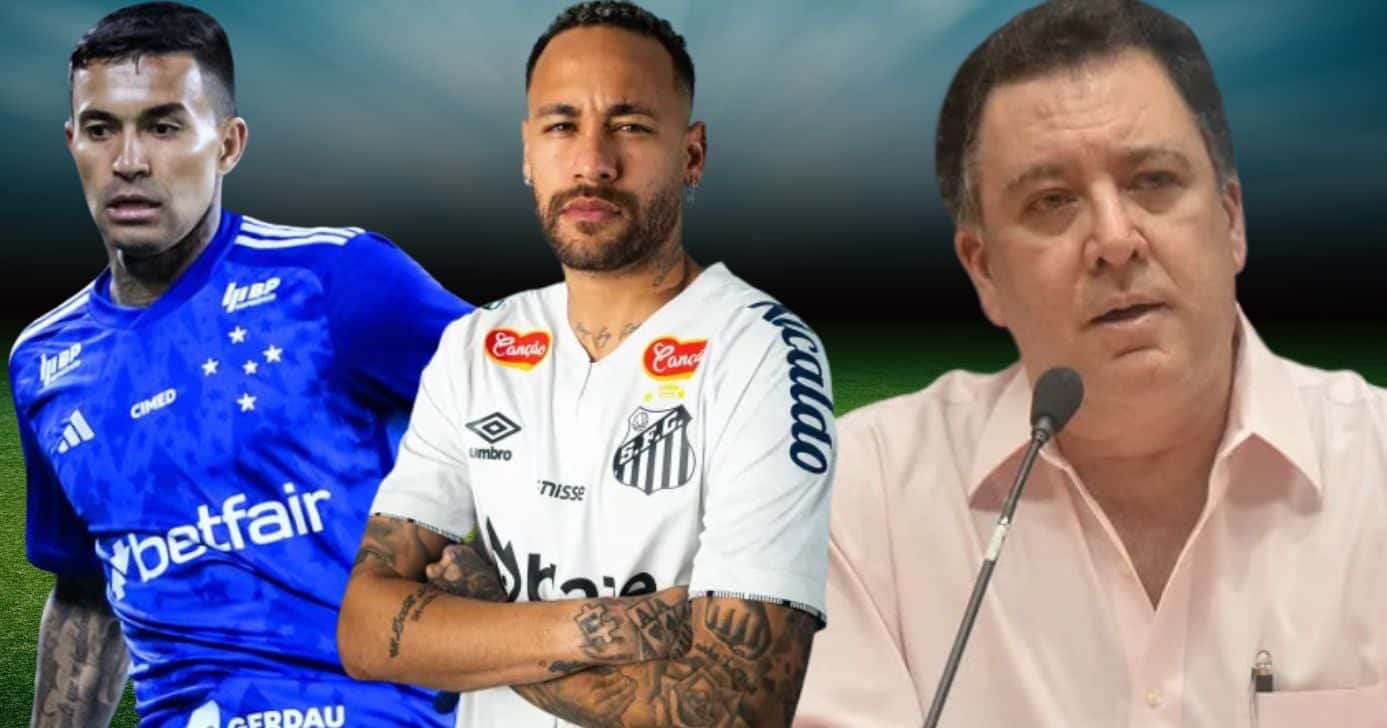 Dudu, Neymar e Marcelo Teixeira (Foto: Reprodução / Gustavo Aleixo / Cruzeiro / Santos / Canva / Montagem TV Foco)