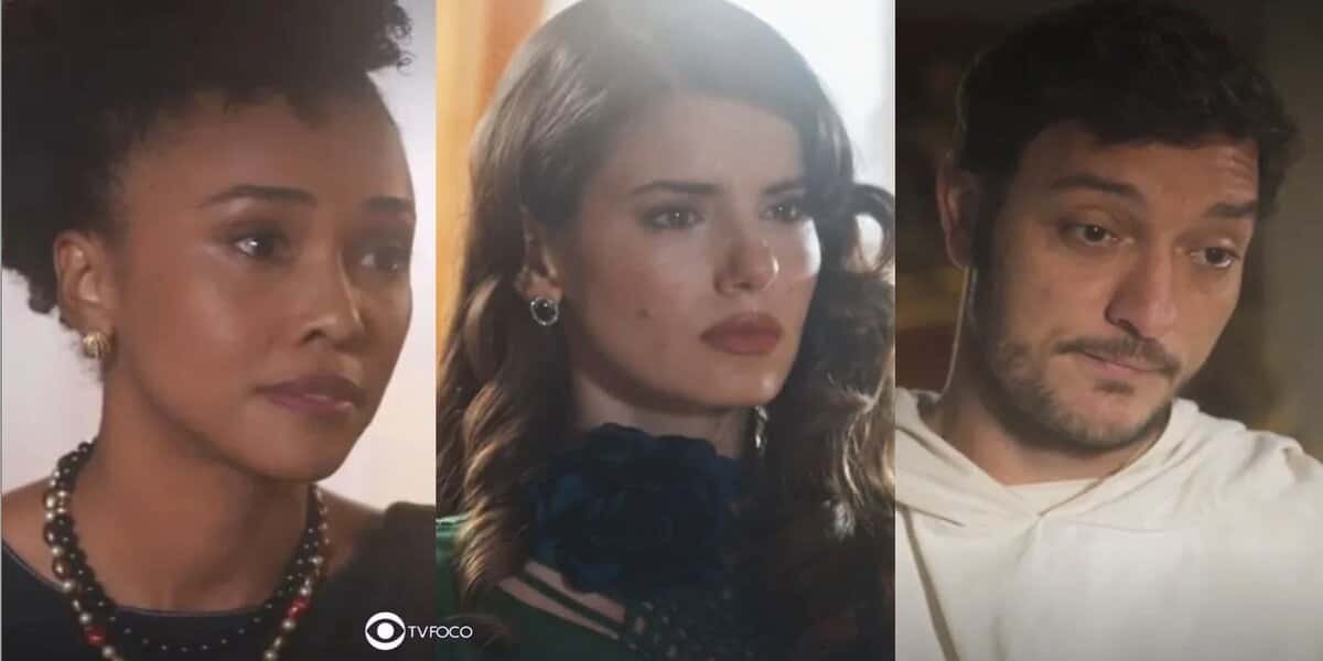 Lucília, Marê e Frei João em cenas de Amor Perfeito (Foto: Reprodução / Globo / Montagem TV Foco)