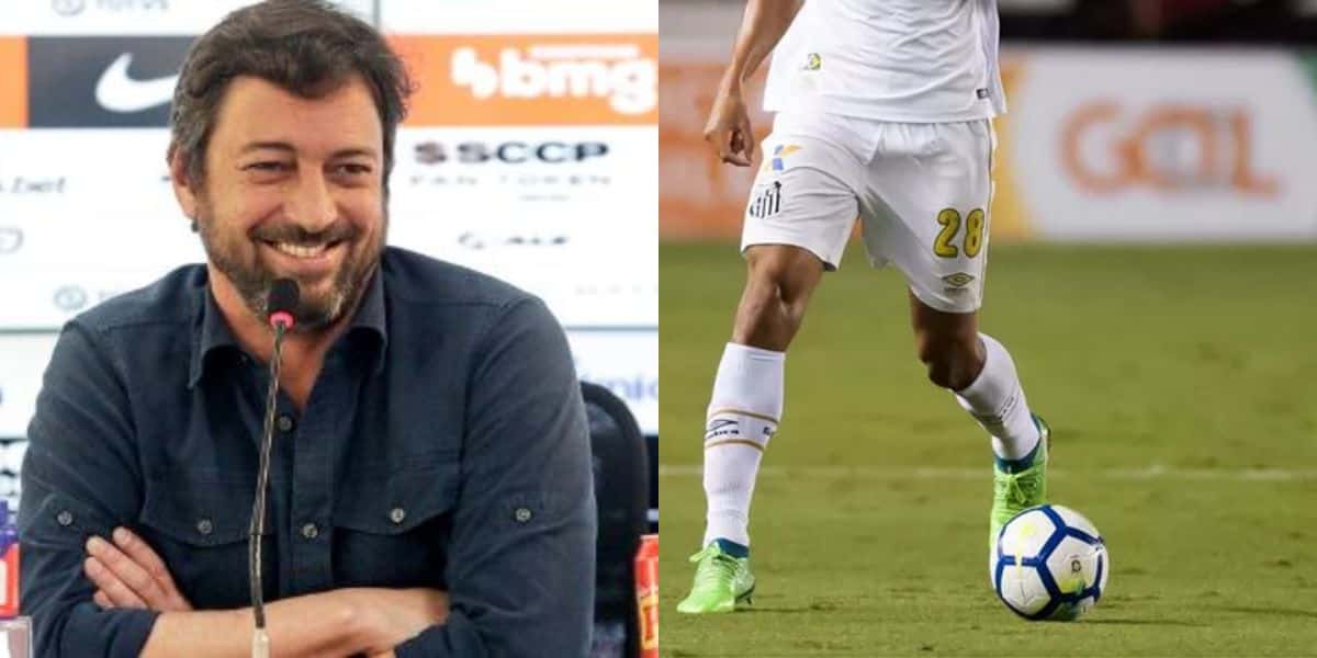 Duílio sorrindo e Lucas Veríssimo no Santos (Reprodução - Internet)
