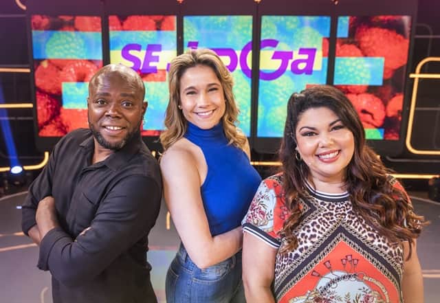 Érico Brás, Fernanda Gentil e Fabiana Karla no programa Se Joga (Foto: Globo/Victor Pollak) Érico Brás, Fernanda Gentil e Fabiana Karla no programa Se Joga (Foto: Globo/Victor Pollak)