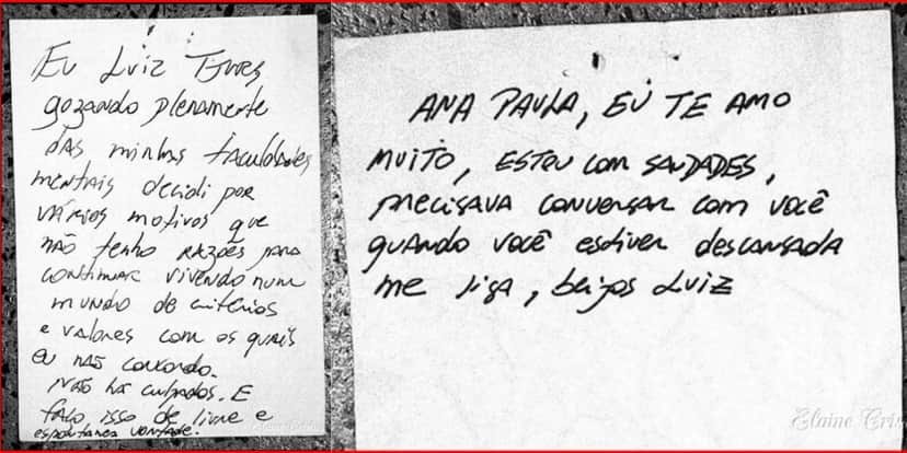Suposta carta de suicídio do noivo de Ana Paula Arósio, Luiz Carlos Tjurs (Foto: Reprodução) Suposta carta de suicídio do noivo de Ana Paula Arósio, Luiz Carlos Tjurs (Foto: Reprodução)