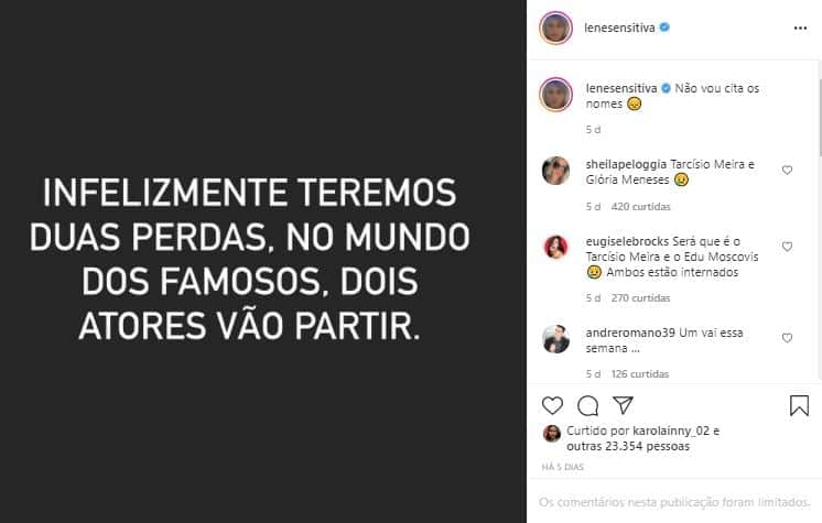 Lene Sensitiva previu morte de Paulo José e Tarcísio Meira (Foto: Reprodução/Instagram) Lene Sensitiva previu morte de Paulo José e Tarcísio Meira (Foto: Reprodução/Instagram)