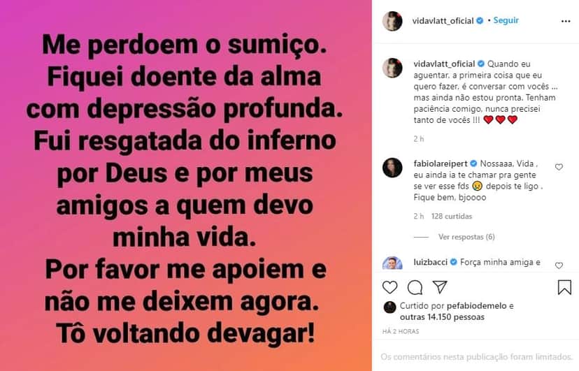 Vida Vlatt fez um desabafo chocante e admitiu está doente (Foto: Reprodução) Vida Vlatt fez um desabafo chocante e admitiu está doente (Foto: Reprodução)