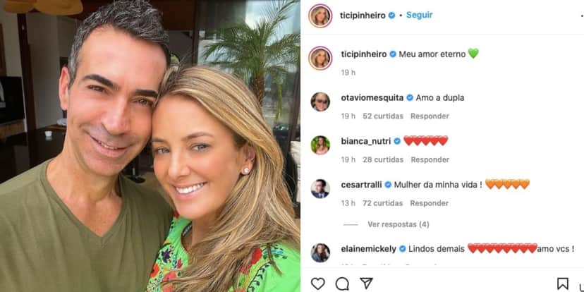 De acordo com César Tralli, Ticiane Pinheiro é a "mulher de sua vida". 