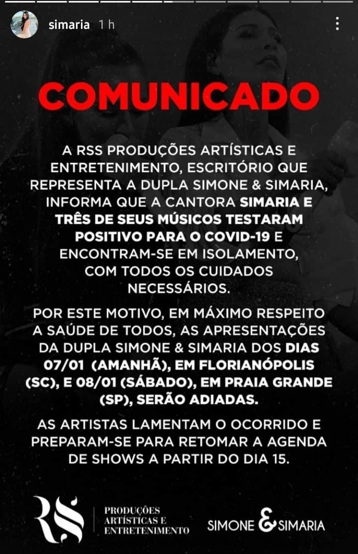 Publicação de Simaria (Foto: Reprodução/ Instagram) Publicação de Simaria (Foto: Reprodução/ Instagram)