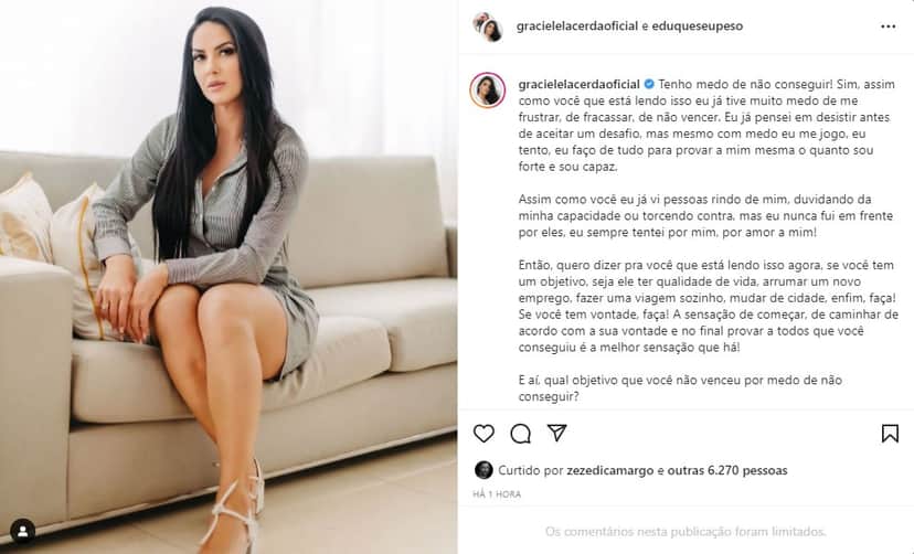 Graciele Lacerda explode em desabafo nas redes sociais - Foto: Reprodução Graciele Lacerda explode em desabafo nas redes sociais - Foto: Reprodução