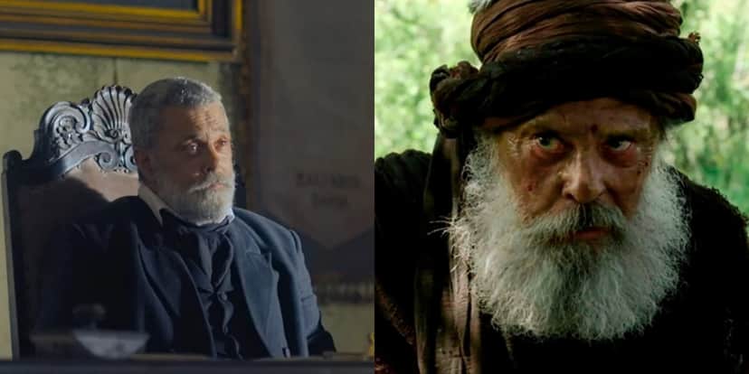 Raymundo de Souza em "Nos Tempos do Imperador" e "Gênesis" (Foto: Reprodução/TV Globo/Record) Raymundo de Souza em "Nos Tempos do Imperador" e "Gênesis" (Foto: Reprodução/TV Globo/Record)