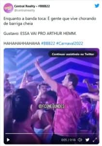 Gustavo debocha de Arthur do BBB22 em camarote na Sapucaí (Foto: Reprodução / Twitter) Gustavo debocha de Arthur do BBB22 em camarote na Sapucaí (Foto: Reprodução / Twitter)