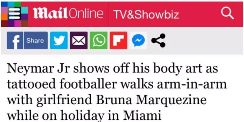 Neymar: Daily Mail confundiu Bruna Biancardi com Bruna Marquezine (Foto: Reprodução / Daily Mail) Neymar: Daily Mail confundiu Bruna Biancardi com Bruna Marquezine (Foto: Reprodução / Daily Mail)