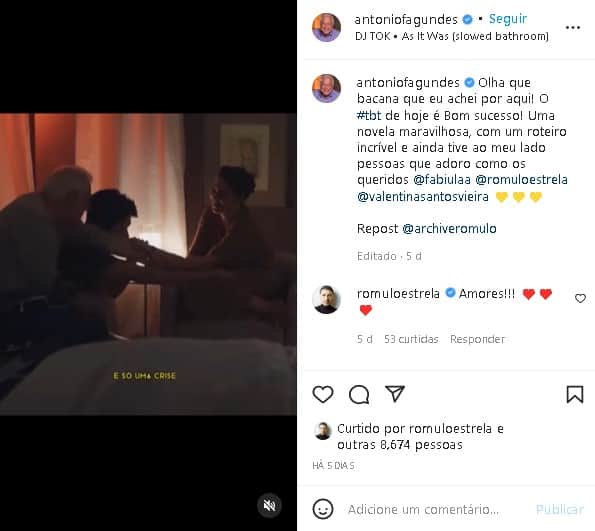 Antônio Fagundes surgiu se declarando para galã da Globo (Foto: Reprodução/ Instagram) Antônio Fagundes surgiu se declarando para galã da Globo (Foto: Reprodução/ Instagram)