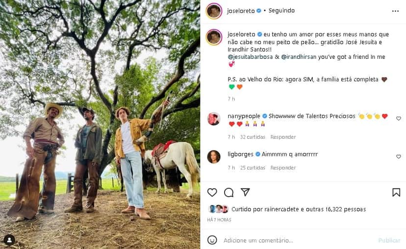 José Loreto surgiu em clima íntimo com os atores de Pantanal (Foto: Reprodução/ Instagram) José Loreto surgiu em clima íntimo com os atores de Pantanal (Foto: Reprodução/ Instagram)