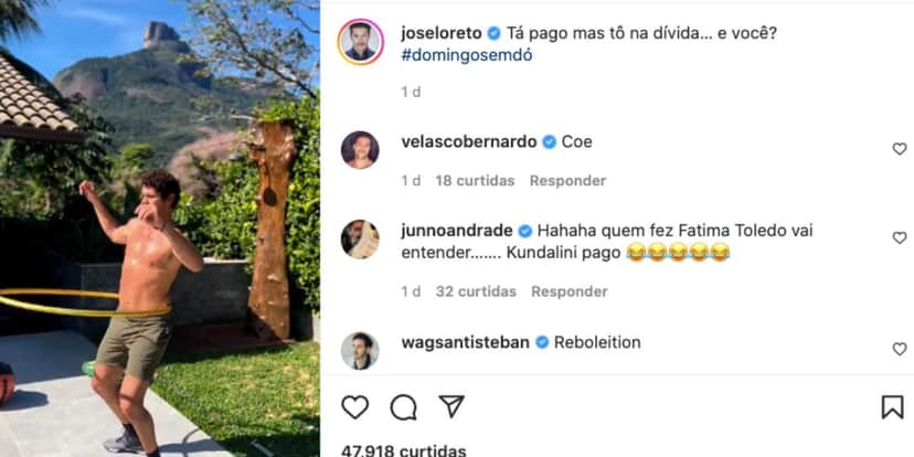 De acordo com José Loreto, ele ainda está devendo no treino (Reprodução) De acordo com José Loreto, ele ainda está devendo no treino (Reprodução)
