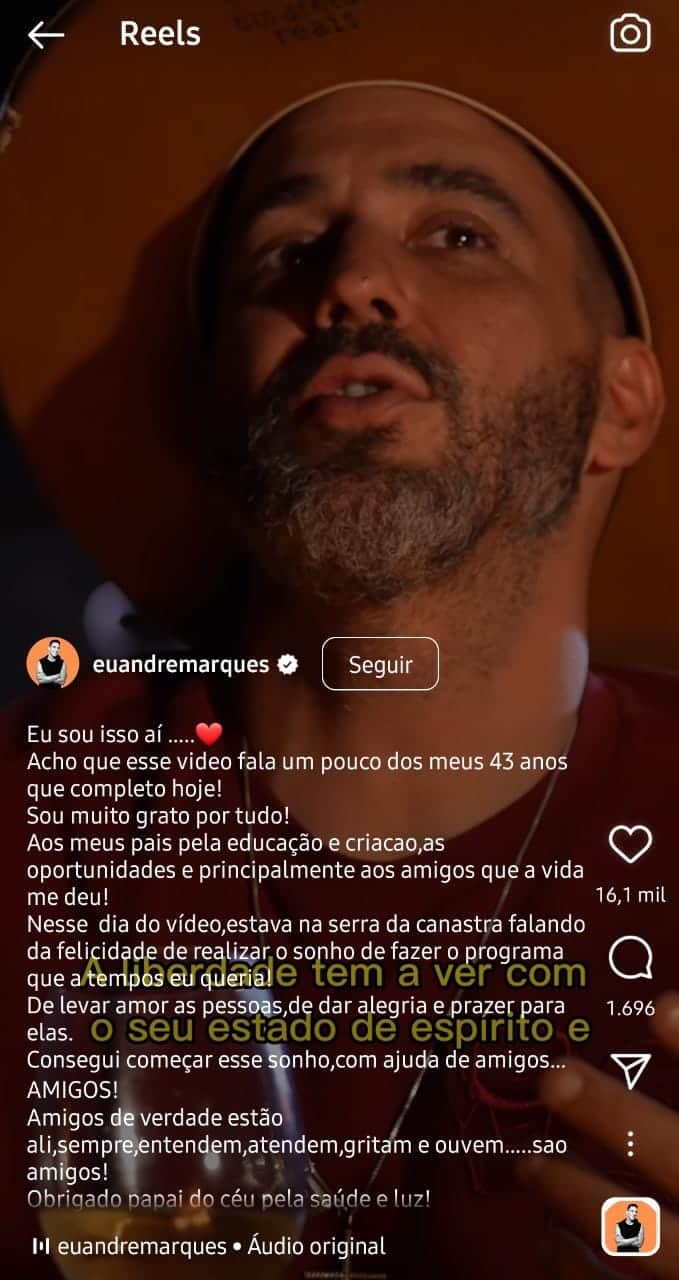 Publicação de André Marques (Foto: Divulgação) Publicação de André Marques (Foto: Divulgação)