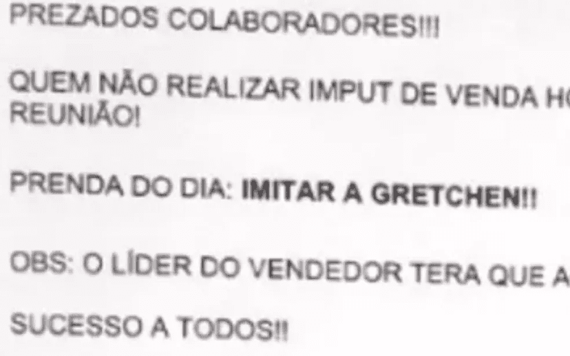 Nota da empresa que obrigou o funcionário a imitar a Gretchen (Foto: Reprodução) Nota da empresa que obrigou o funcionário a imitar a Gretchen (Foto: Reprodução)