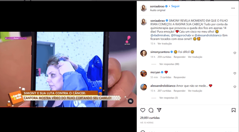 O momento foi compartilhado por Sônia Abrão nas redes sociais (Foto Reprodução/Instagram) O momento foi compartilhado por Sônia Abrão nas redes sociais (Foto Reprodução/Instagram)
