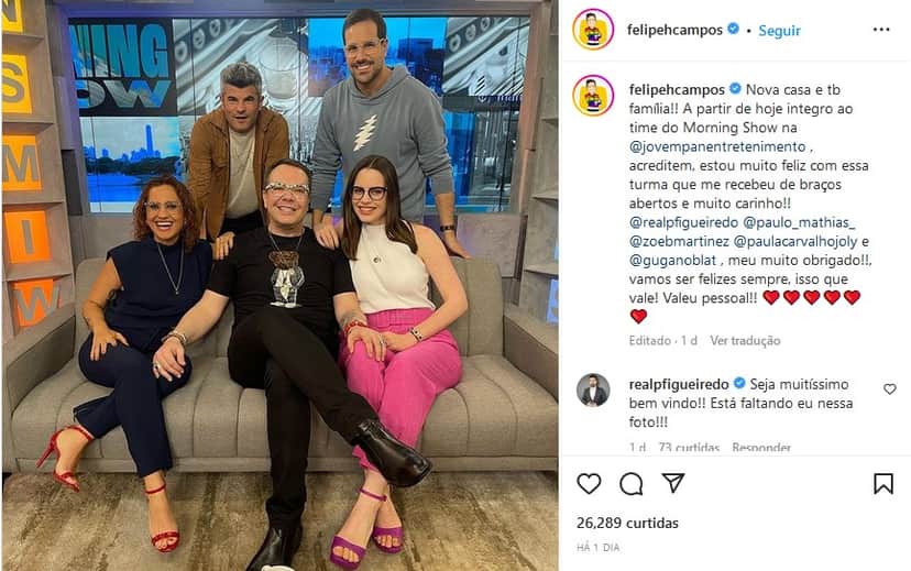 Após saída do ‘A Tarde É Sua’, da RedeTV!, Felipeh Campos comemora com equipe de trabalho em nova emissora (Foto: Reprodução / Instagram) Após saída do ‘A Tarde É Sua’, da RedeTV!, Felipeh Campos comemora com equipe de trabalho em nova emissora (Foto: Reprodução / Instagram)