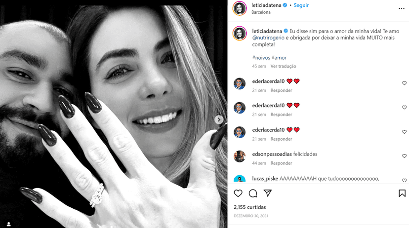 O dia que foi pedida em casamento, ela não demorou muito para contar a novidade para seus seguidores (Foto Reprodução/Instagram)