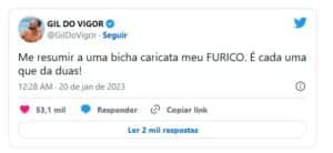 BBB23 - Ao ser chamado de 'bicha caricata', Gil do Vigor solta o verbo contra Fred Nicácio (Foto: Reprodução / Twitter) BBB23 - Ao ser chamado de 'bicha caricata', Gil do Vigor solta o verbo contra Fred Nicácio (Foto: Reprodução / Twitter)