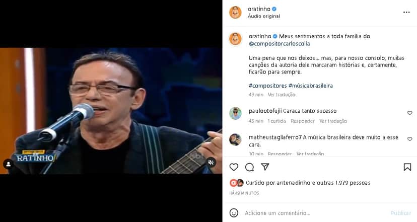 Ratinho lamentou perda de querido compositor (Foto: Reprodução/ Instagram) Ratinho lamentou perda de querido compositor (Foto: Reprodução/ Instagram)