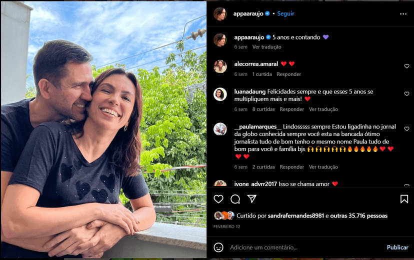 Ana Paula Araújo celebra união com Pedro Correa pelas redes sociais (Foto Reprodução/Internet) Ana Paula Araújo celebra união com Pedro Correa pelas redes sociais (Foto Reprodução/Internet)