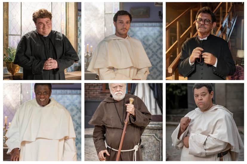 Frei Severo, Frei Tomé, Frei Leão, Padre Diógenes, Frei João e Padre Donato são os religiosos de Amor Perfeito. (Foto: Reprodução / TV Globo) Frei Severo, Frei Tomé, Frei Leão, Padre Diógenes, Frei João e Padre Donato são os religiosos de Amor Perfeito. (Foto: Reprodução / TV Globo)