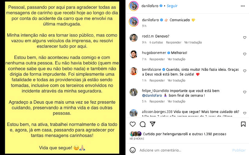 Irmão de Rodrigo Faro sofreu acidente de carro (Foto: Reprodução/ Instagram) Irmão de Rodrigo Faro sofreu acidente de carro (Foto: Reprodução/ Instagram)