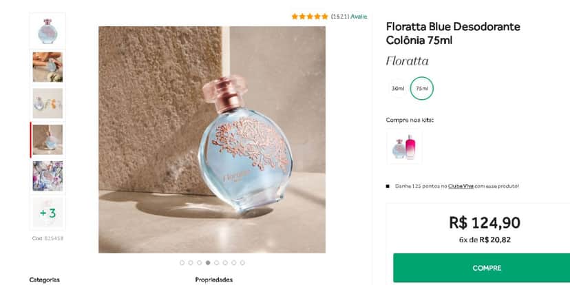 Floratta perfume desodorante colônia (Reprodução - O Boticário) Floratta perfume desodorante colônia (Reprodução - O Boticário)