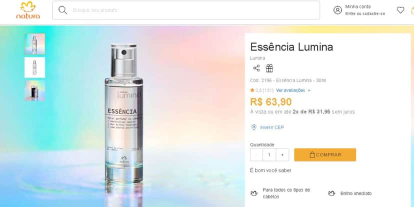 Perfume Lumia Essência (Reprodução - Natura) Perfume Lumia Essência (Reprodução - Natura)