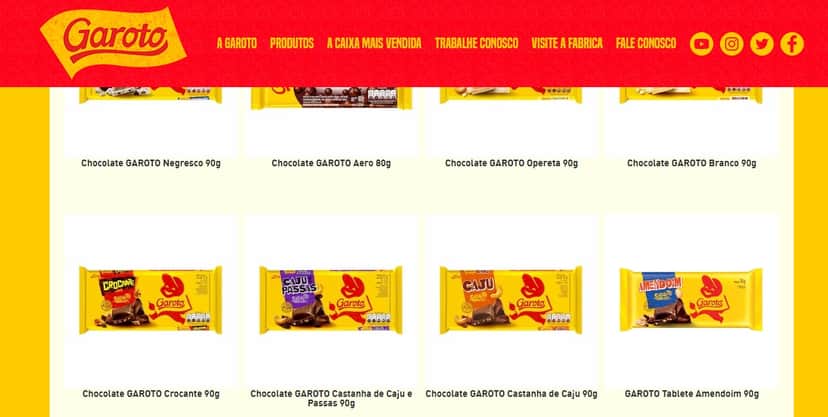 Chocolates da Garoto disponíveis no site oficial (Foto: Garoto) Chocolates da Garoto disponíveis no site oficial (Foto: Garoto)