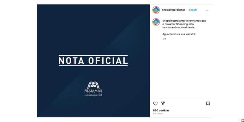 Nota oficial do Praiamar (Foto: Reprodução / Instagram) 