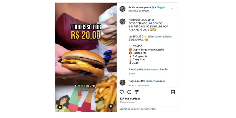 Lanche do McDonald's (Foto: Reprodução / Instagram) Lanche do McDonald's (Foto: Reprodução / Instagram)