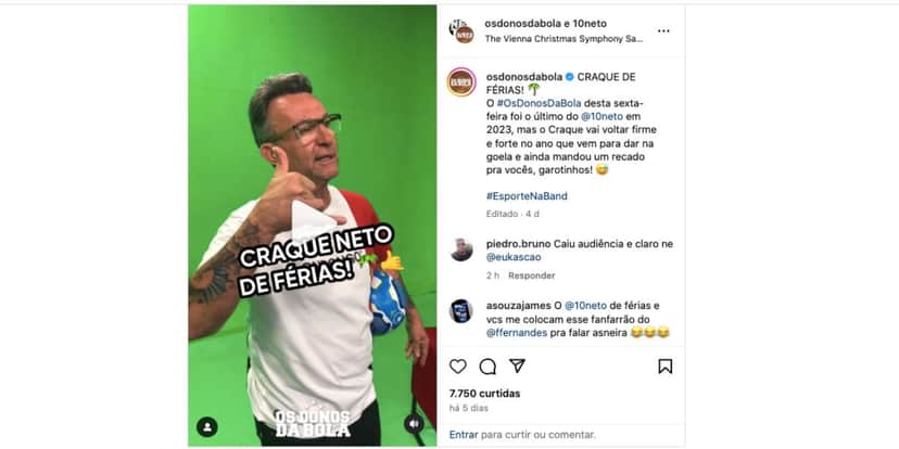 Recado de Neto (Foto: Reprodução / Instagram) Recado de Neto (Foto: Reprodução / Instagram)