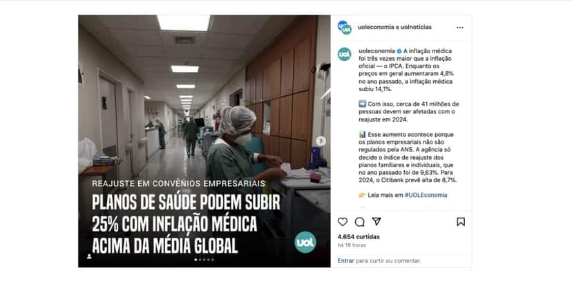 Reajuste plano de saúde (Foto: Reprodução / Instagram) Reajuste plano de saúde (Foto: Reprodução / Instagram)