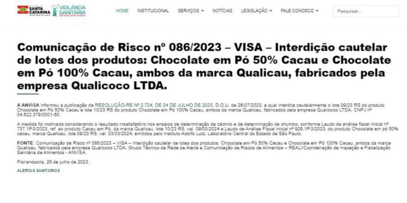 Proibição da ANVISA contra a Qualicau (Foto Reprodução/Vigilância Sanitária) Proibição da ANVISA contra a Qualicau (Foto Reprodução/Vigilância Sanitária)