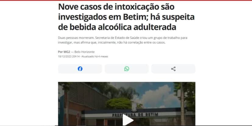 G1 revelou que 9 pessoas foram intoxicadas (Reprodução: G1) G1 revelou que 9 pessoas foram intoxicadas (Reprodução: G1)
