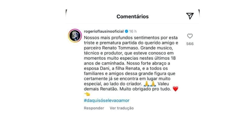 Homenagem de Rogério Flausino (Foto: Reprodução / Instagram) Homenagem de Rogério Flausino (Foto: Reprodução / Instagram)