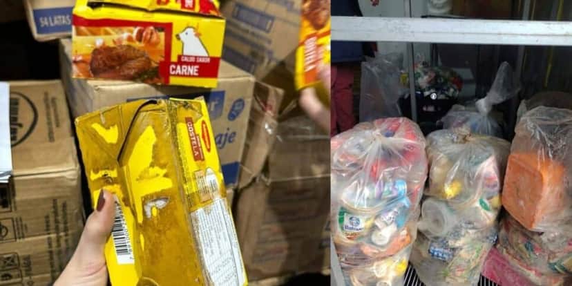 Alimentos encontrados de forma irregular e contaminados (Foto Reprodução/Montagem/TV Foco/MPRS)